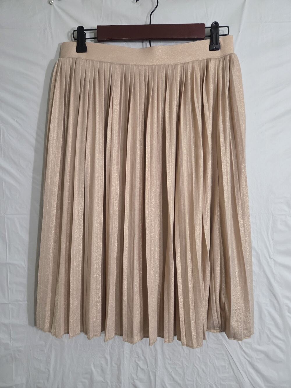 Pleated Midi Skirt Sz Large Gold Vintage Party Disco Glitter Dance Holiday Shiny